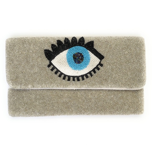 Accessories - Silver Evil Eye Beaded Clutch Purse